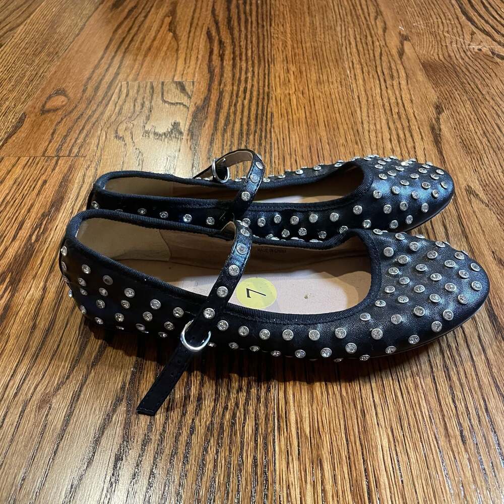 House of Harlow 1960 Flashy Black Rhinestone Mary Jane Ballet Flats Size 7M